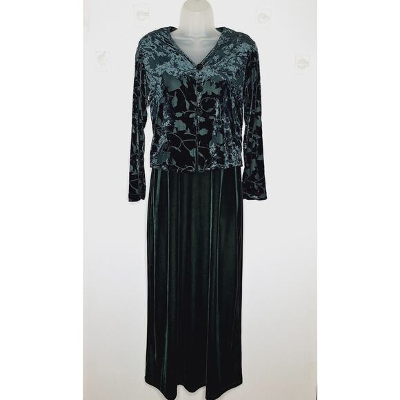 VTG 90s Rabbit Rabbit Burnout Velvet Dress Jacket Set 8 Maxi Whimsygoth Cottage - Picture 15 of 15